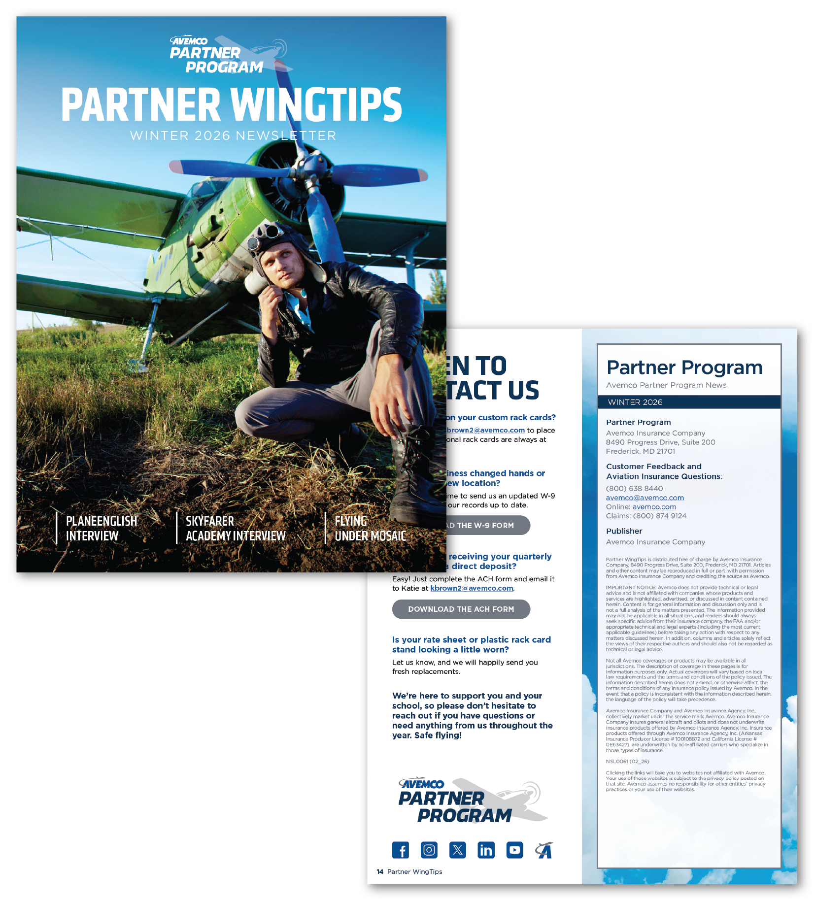 Avemco Partner Wingtips Winter 2026 Cover and Back Design